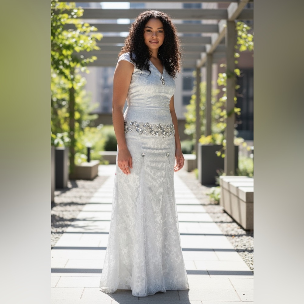 Badgley Mischka “Inspired” Rosanna Sheath Silhouette Hand-Made Wedding Gown